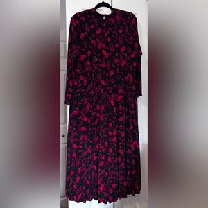 Tommy Hilfiger Red Floral Long Sleeve Pleated Midi Dress| Size 16